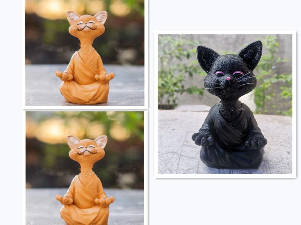 Black Buddha Cat Figure for Meditation and Yoga Decor