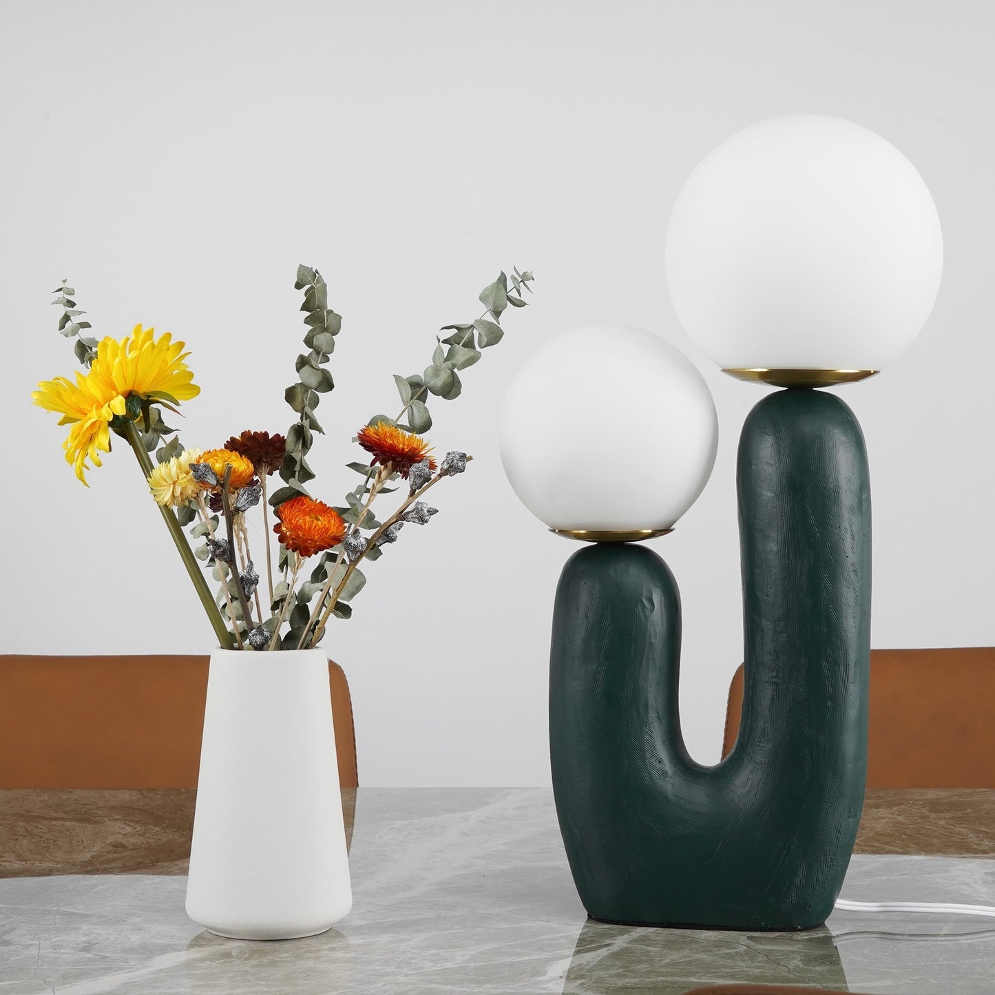 Contemporary Resin and Glass Table Lamp with Natural Accent