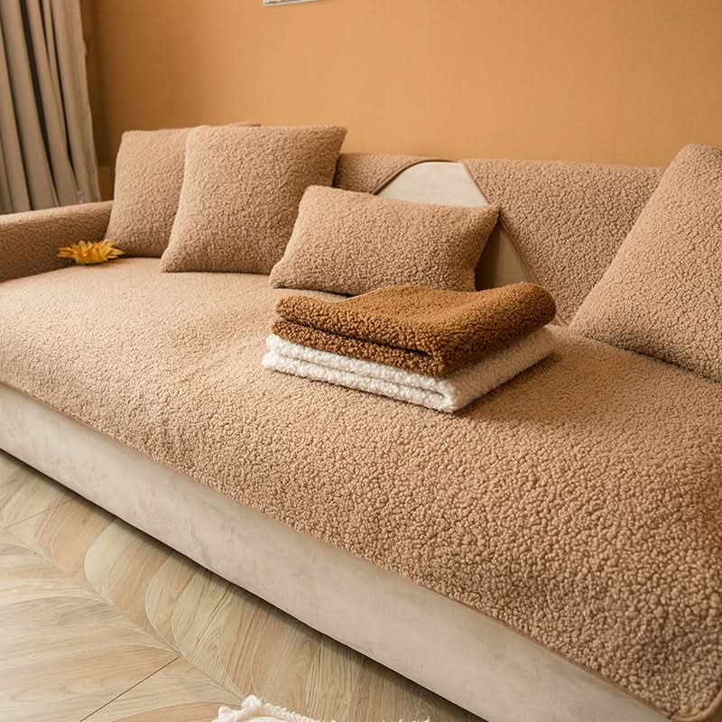 Cerise Sherpa Fleece Sofa Cover with Non-Slip Base