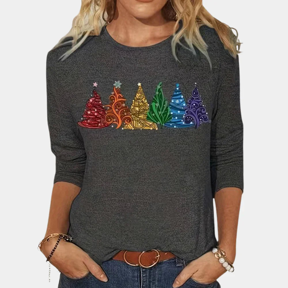 Relaxed Fit Long Sleeve Printed Women's Blouse