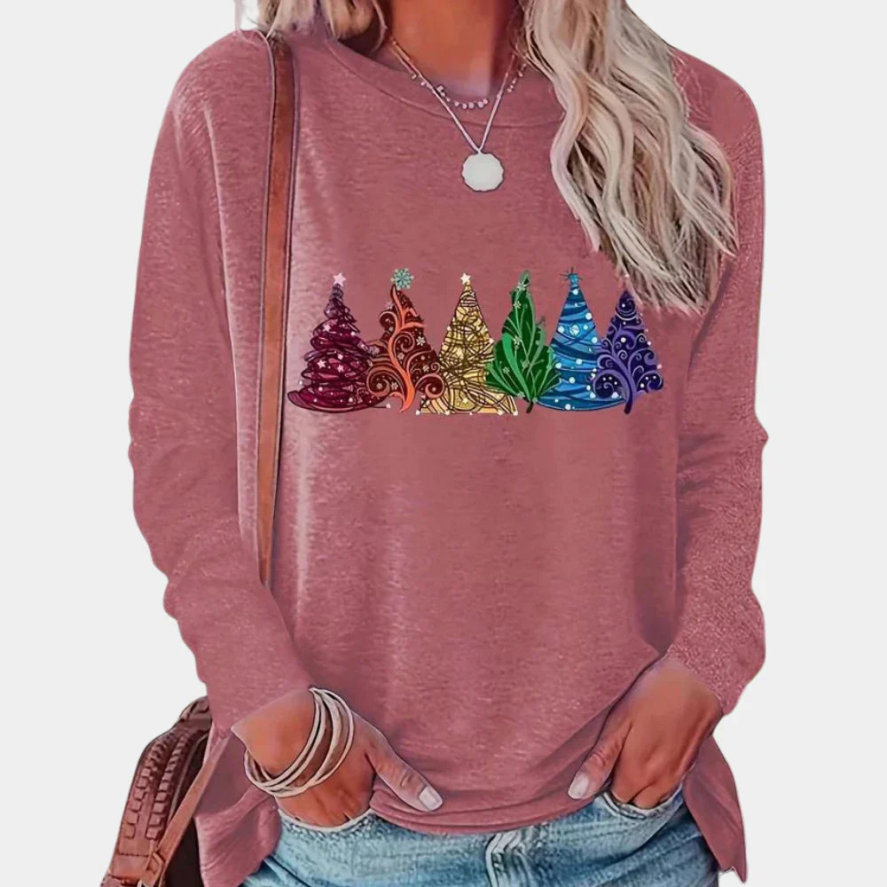 Relaxed Fit Long Sleeve Printed Women's Blouse