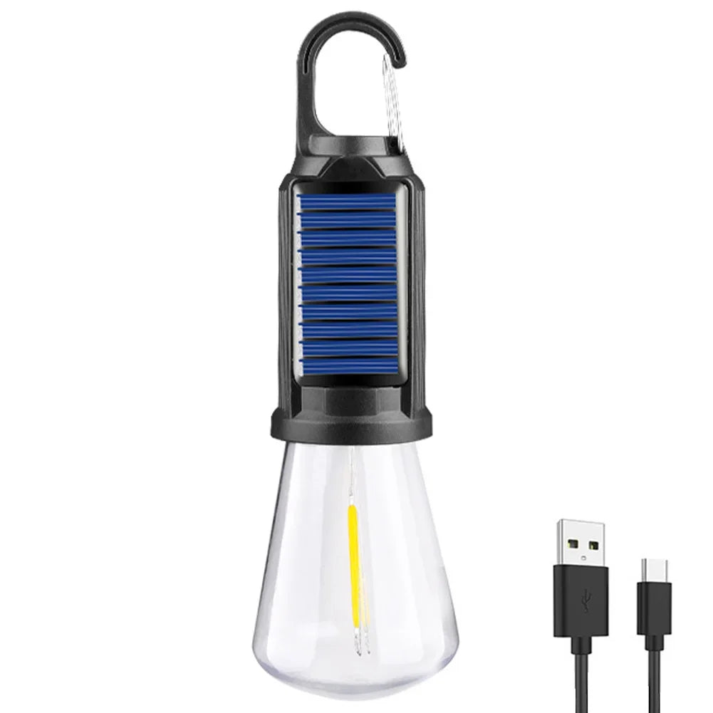 Solar-Powered Rechargeable Camping Lamp with Hook
