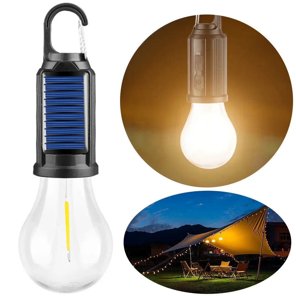 Solar-Powered Rechargeable Camping Lamp with Hook