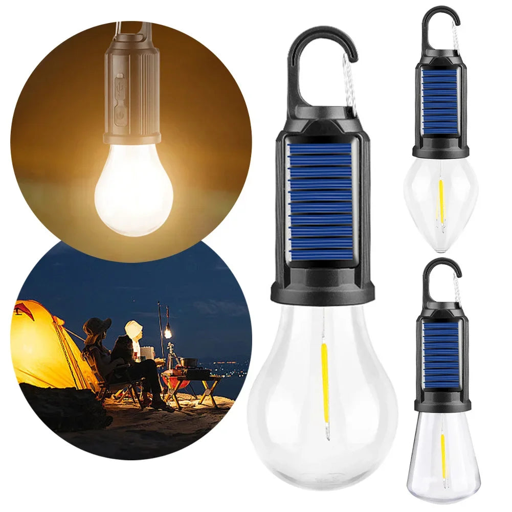 Solar-Powered Rechargeable Camping Lamp with Hook