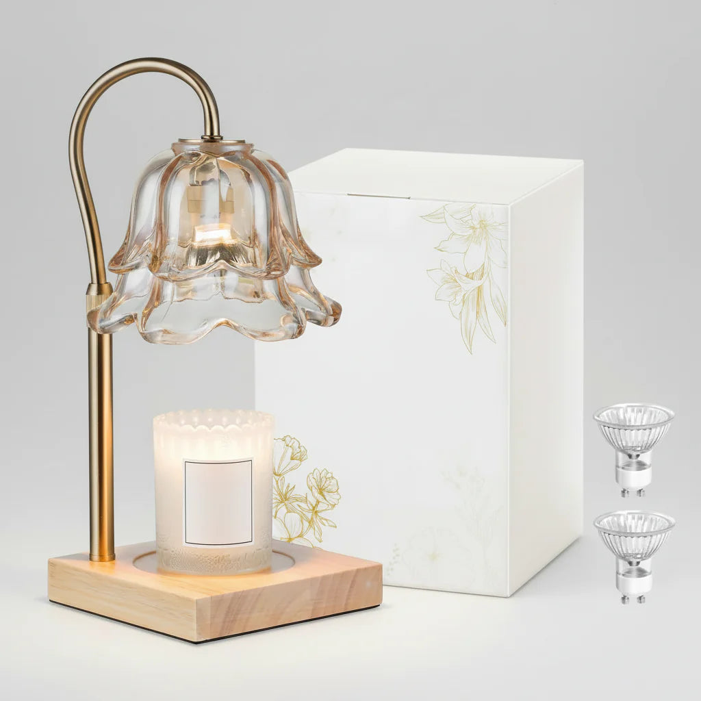 Candle Warmer Lamp with Timer - Elegant Flower Gold Design
