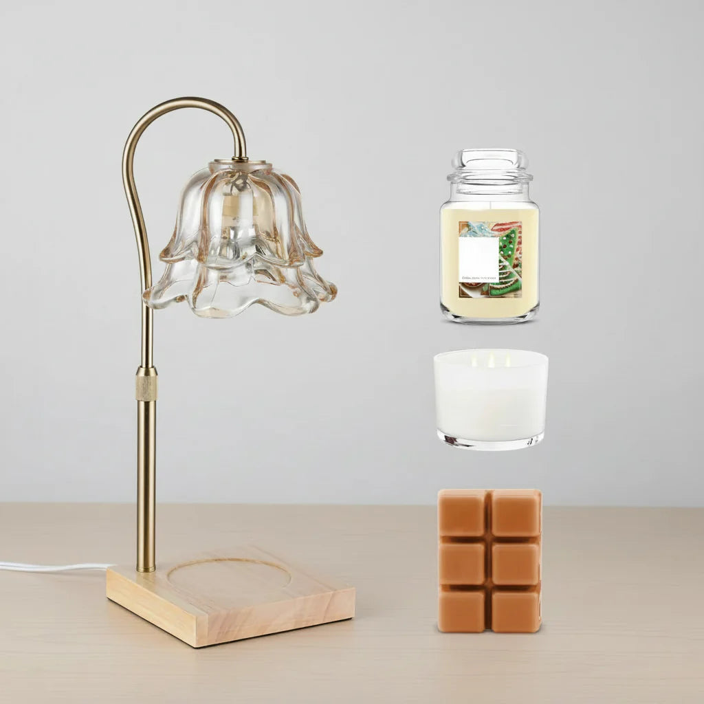 Candle Warmer Lamp with Timer - Elegant Flower Gold Design