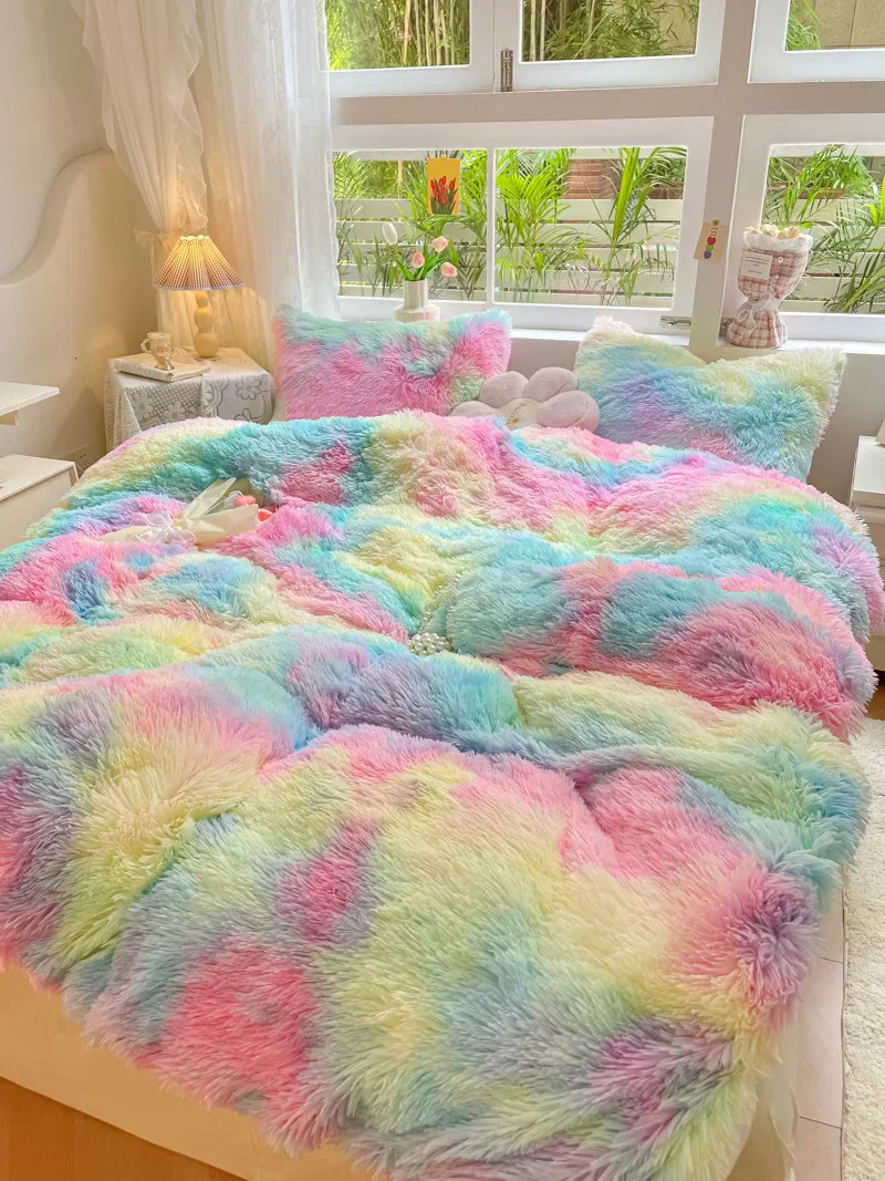 Candy-Coloured Long-Haired Mink Velvet Duvet Cover