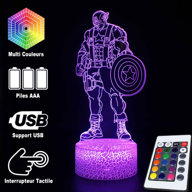 3D Captain America LED Lamp