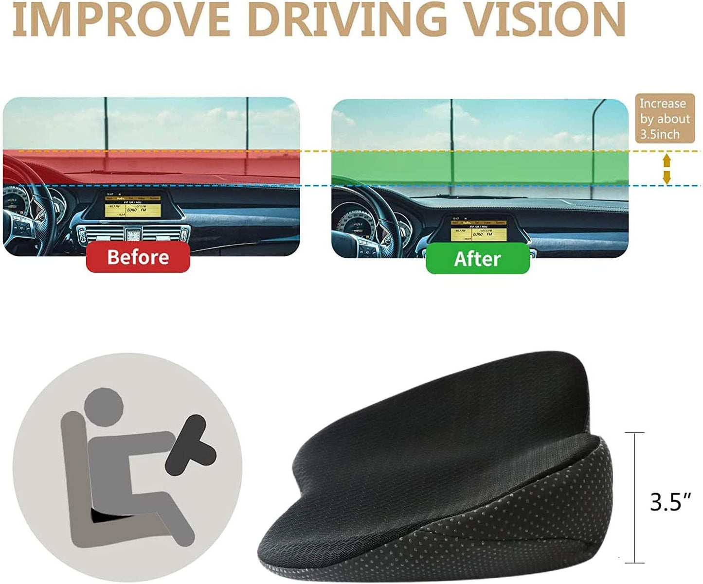 Memory Foam Car Booster Seat Cushion for Height and Comfort