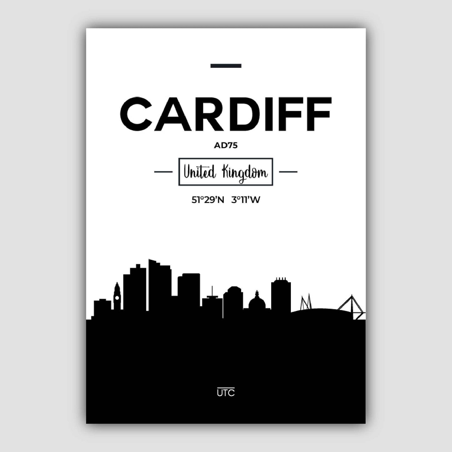 Cardiff City Skyline Art Print on Matte Archival Paper