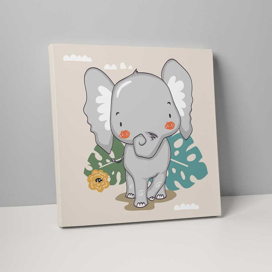 Boho Elephant Canvas Wall Art in Beige and Gray