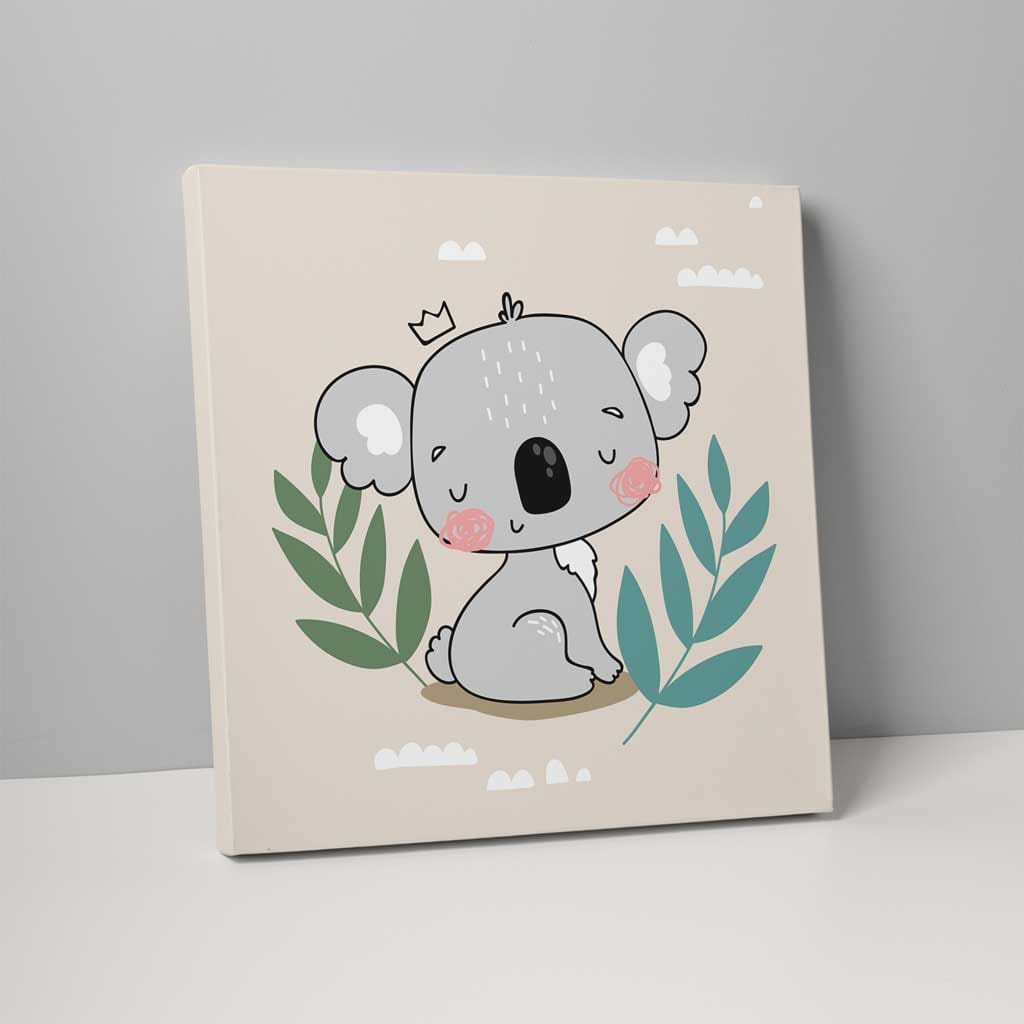 Koala Canvas Wall Art with Tropical Plants in Beige and Gray