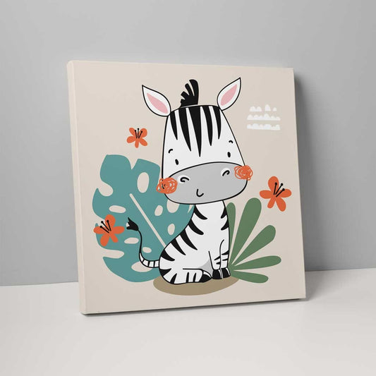 Boho Zebra Canvas Wall Art with Tropical Plants