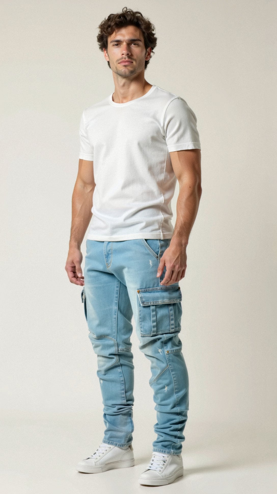 Stretch Cargo Jeans for Men with Flexible Fit and Pockets