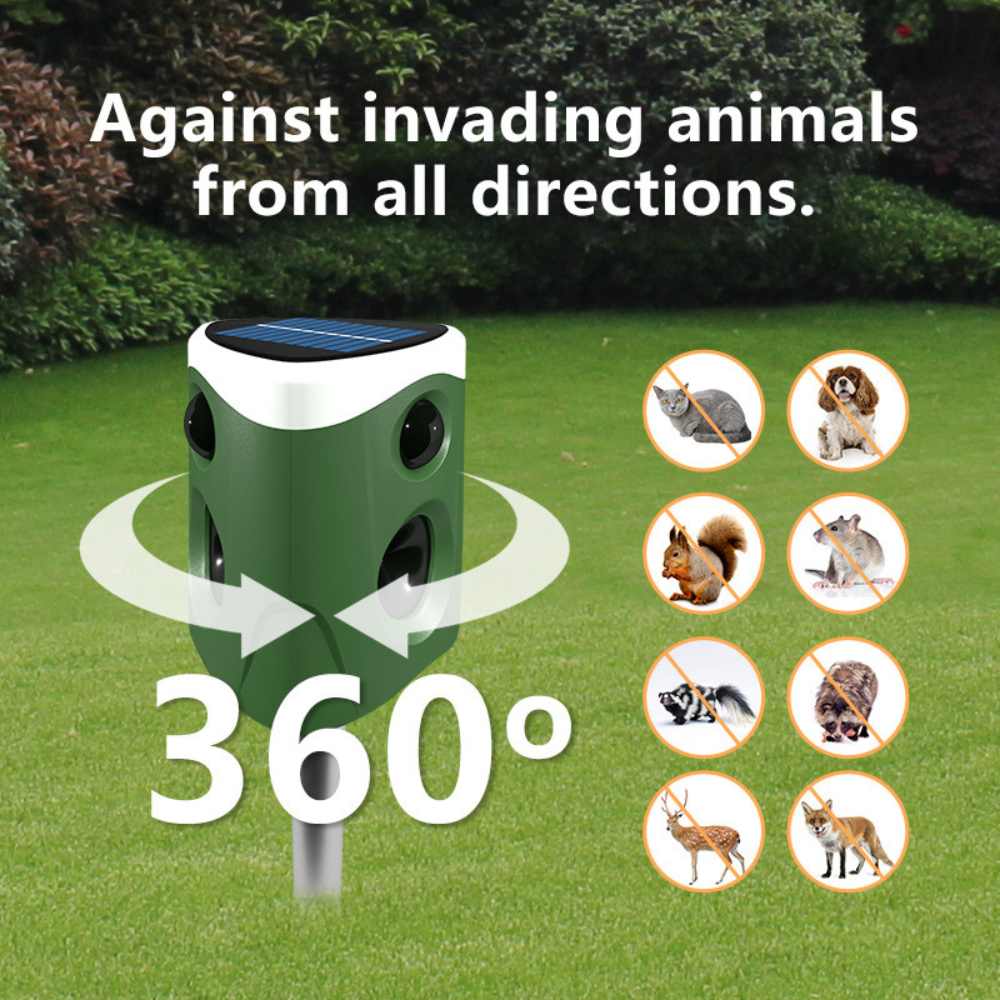 360° Ultrasonic Animal Deterrent Solar-Powered Repeller