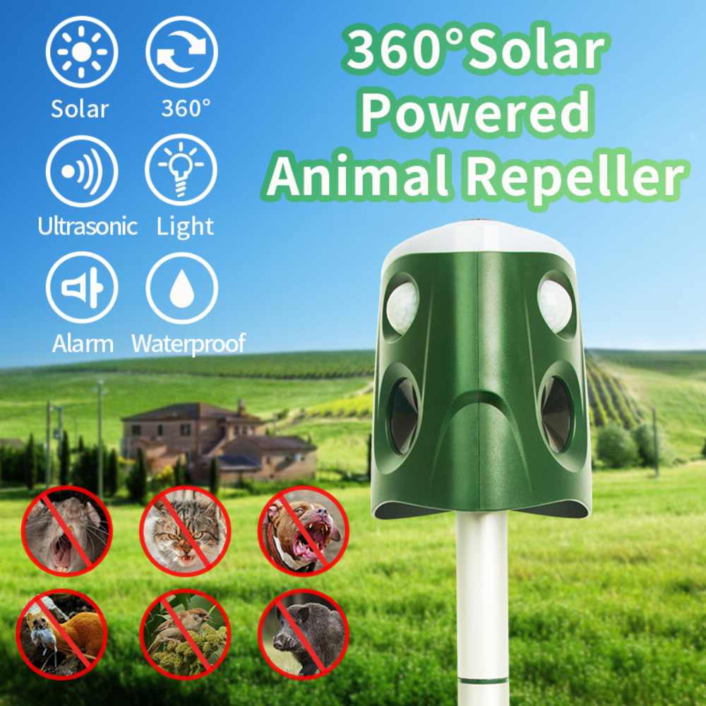 360° Ultrasonic Animal Deterrent Solar-Powered Repeller