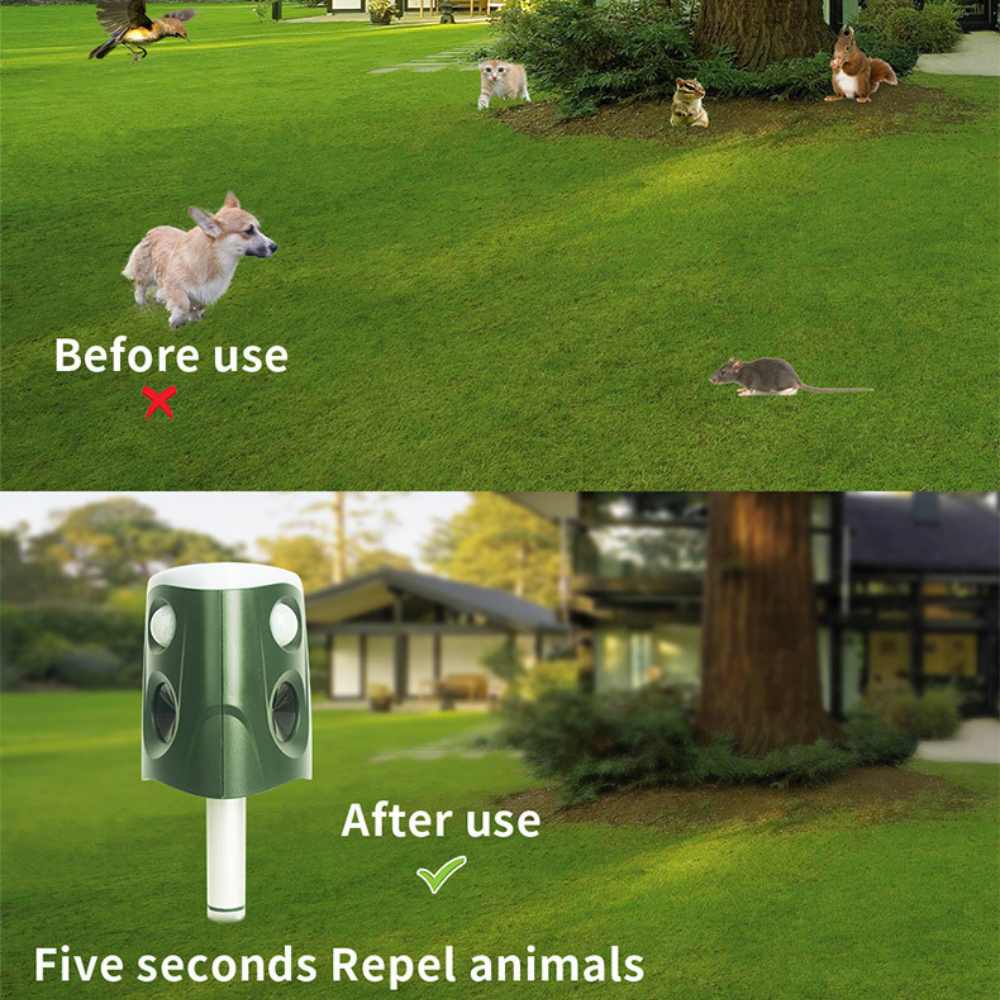 360° Ultrasonic Animal Deterrent Solar-Powered Repeller