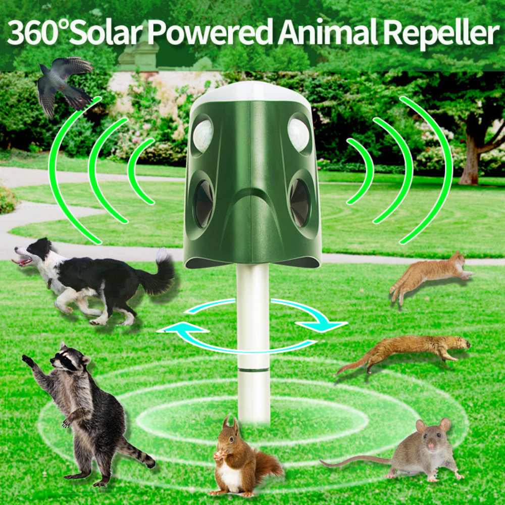 360° Ultrasonic Animal Deterrent Solar-Powered Repeller
