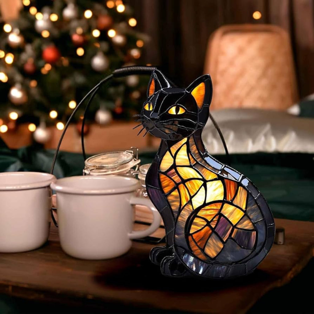 Stained Glass Cat Night Light Lamp