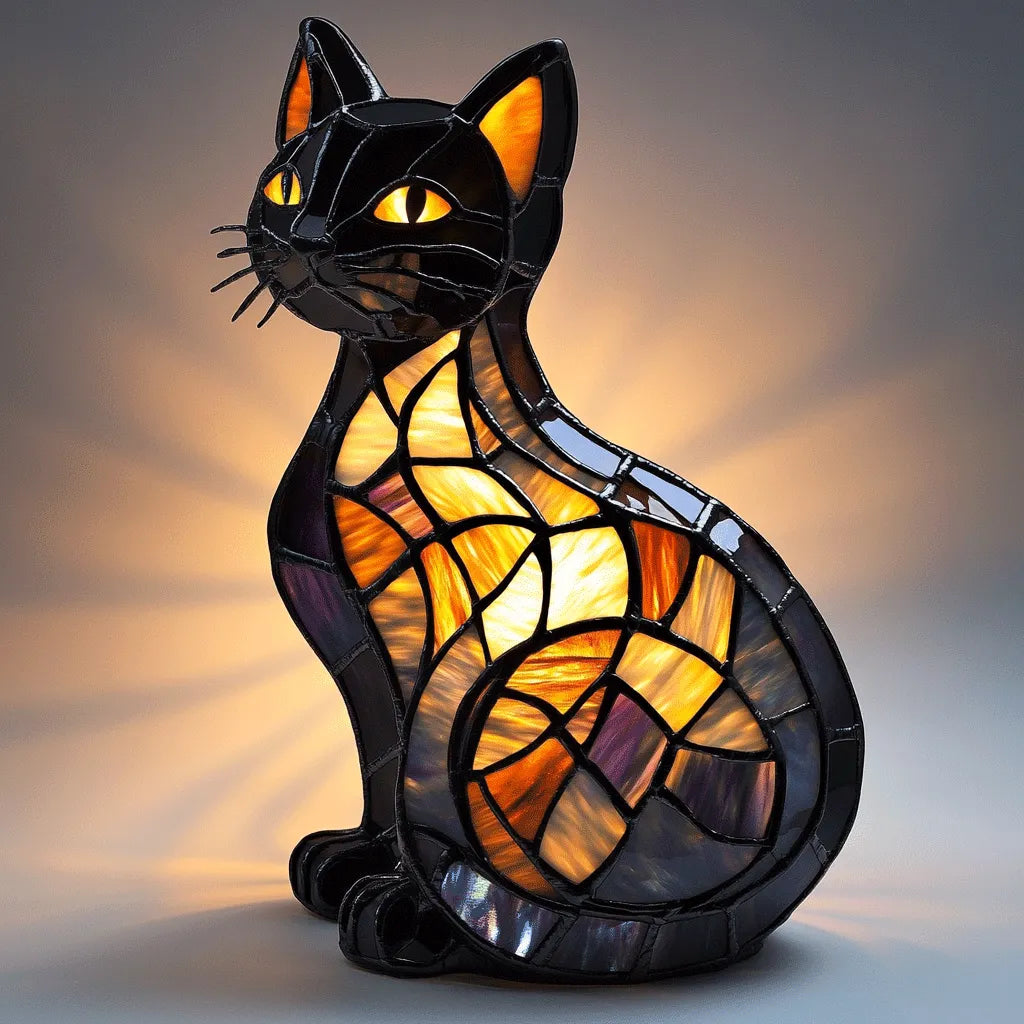 Stained Glass Cat Night Light Lamp