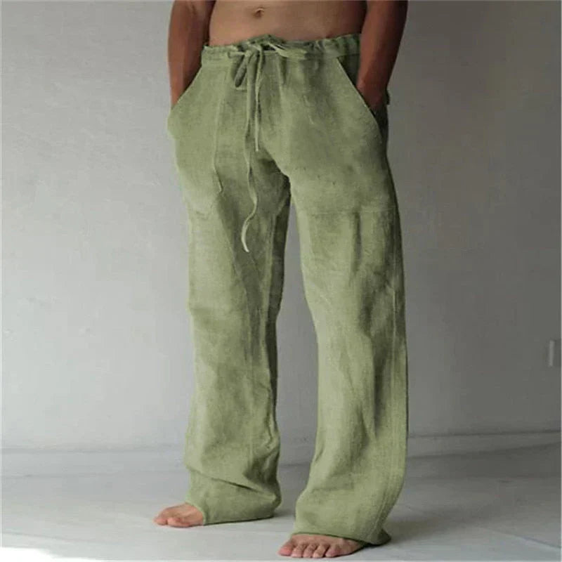Men's Loose Fit Linen Pants with Elastic Waistband