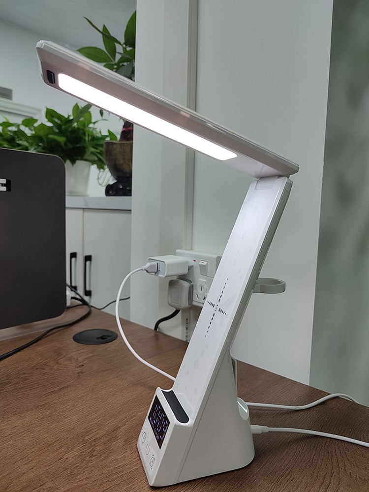 LED Desk Lamp with Wireless Charger and Alarm Clock