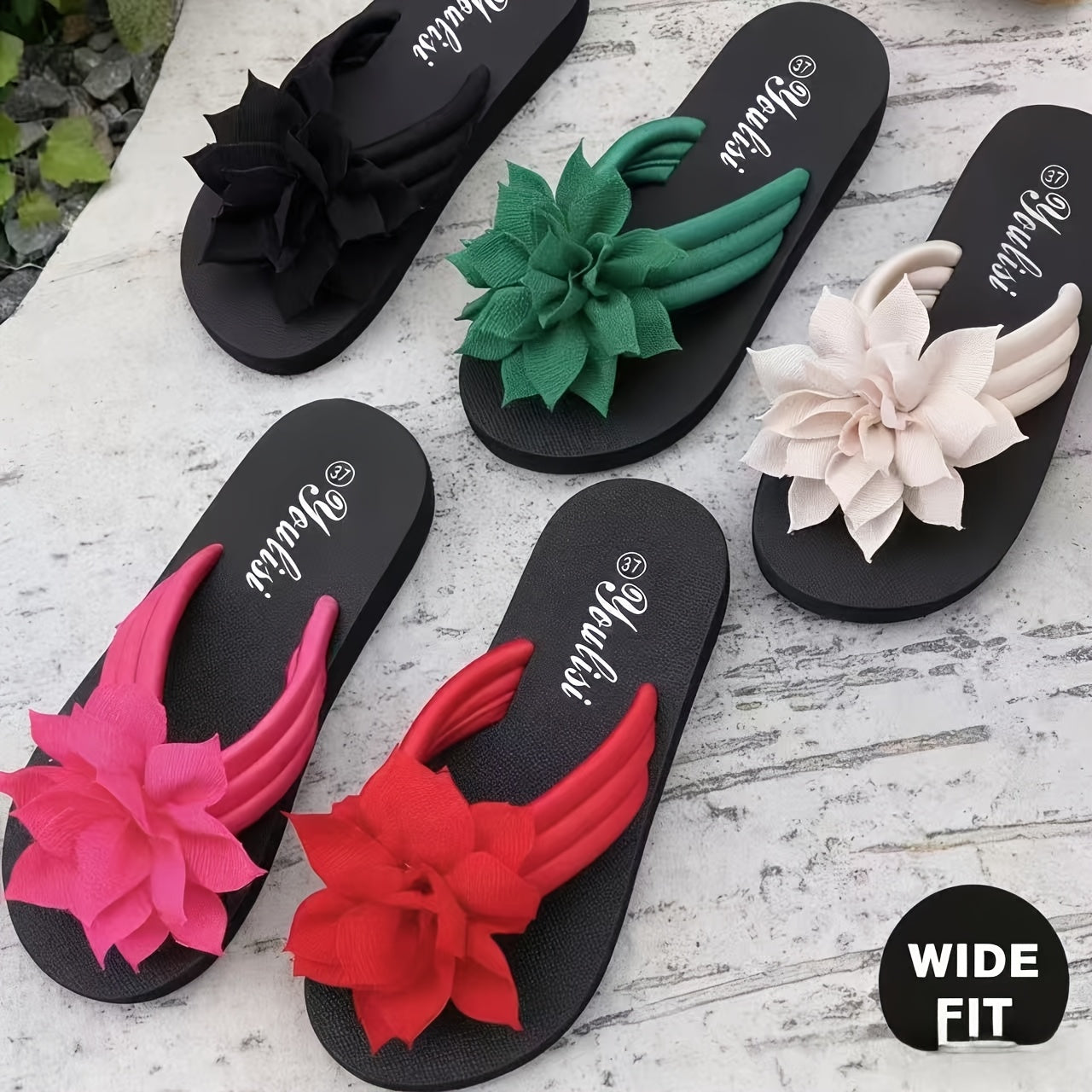Wide Fit Women's Floral Platform Flip-Flops