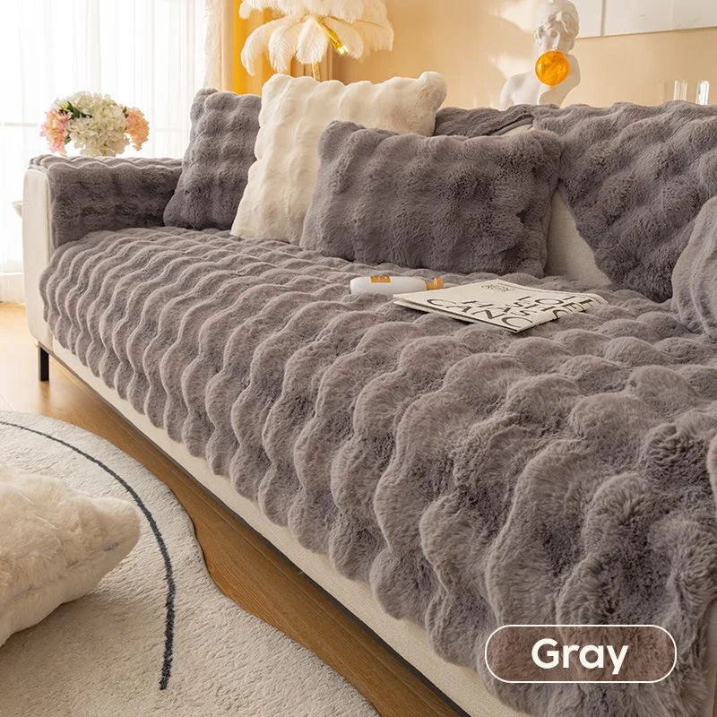Rabbit Fleece Non-Slip Sofa Cover - Machine Washable Plush Protector