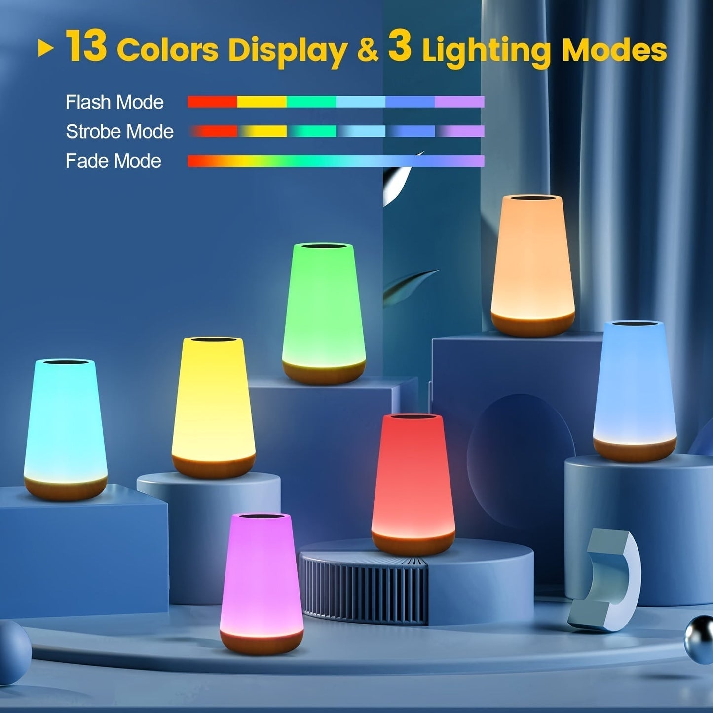 Wireless Rechargeable LED Night Light with Dimmable Color Modes