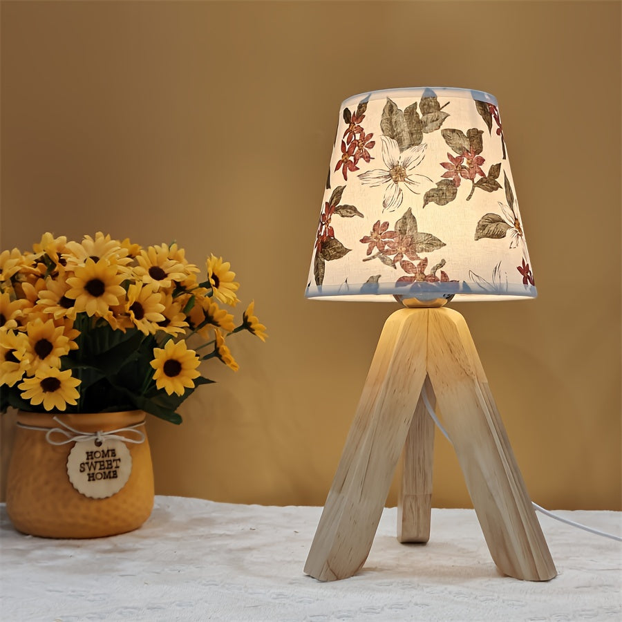 Elegant Floral LED Table Lamp with Wooden Base