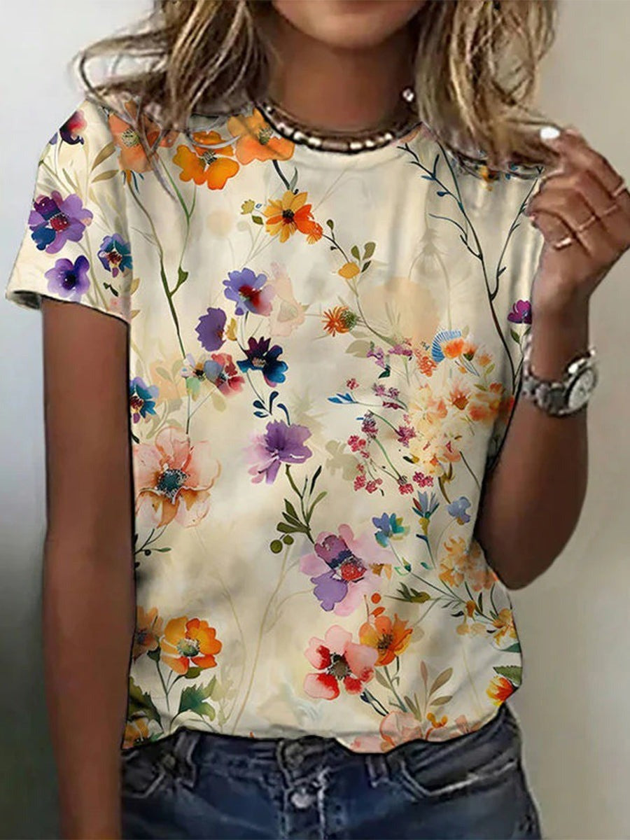 Floral Pattern Women's Stretch T-Shirt for Everyday Comfort