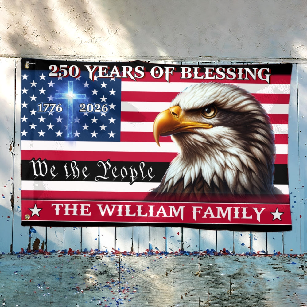 Personalized Patriotic Canvas Flag with Grommets - Custom Name 250 Years of Blessings 1776-2026