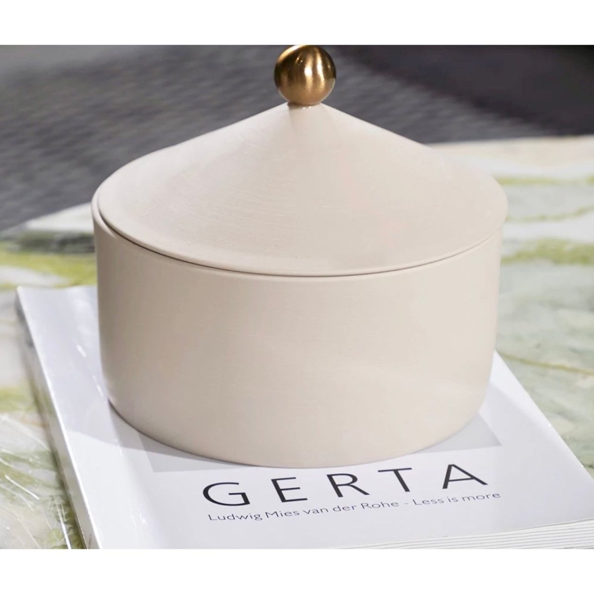 Ceramic Candle Holder with Gold Lid