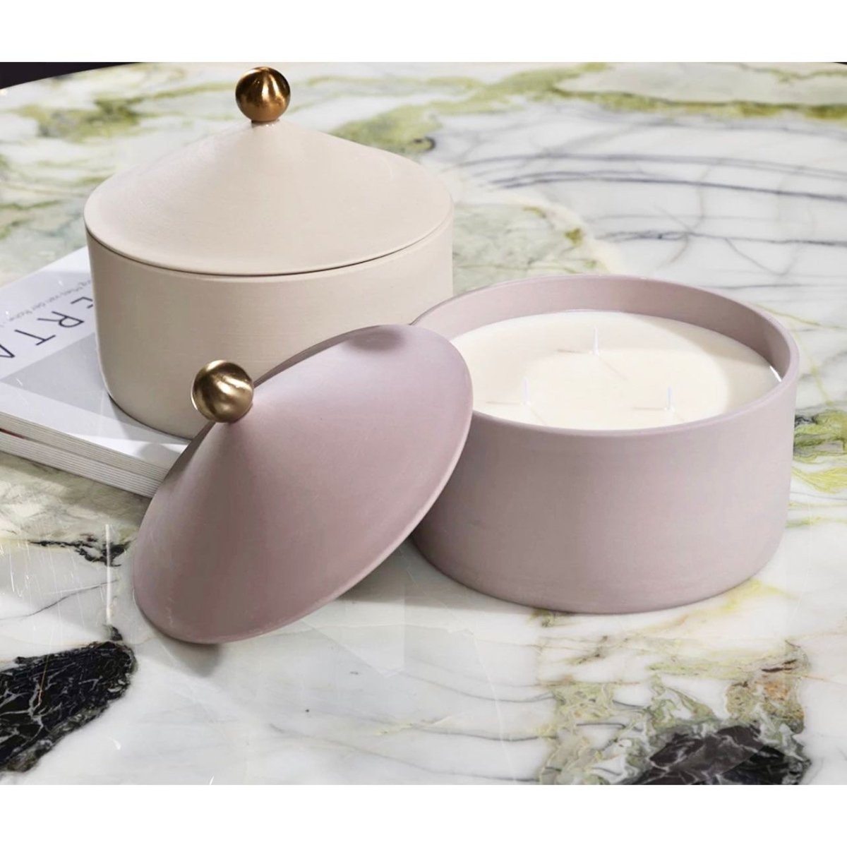 Ceramic Candle Holder with Gold Lid