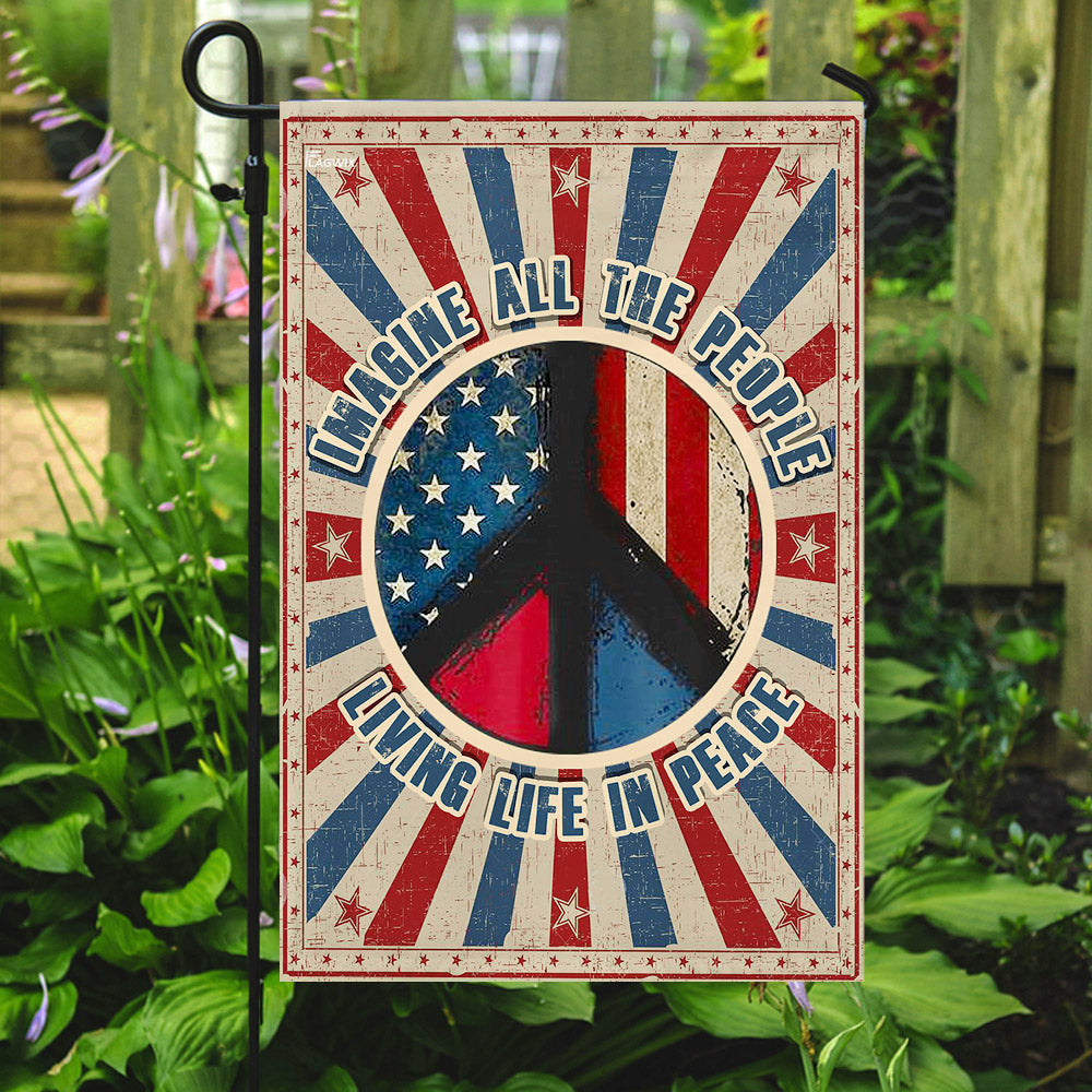 Woodstock Hippie Flag - Imagine All The People Living Life In Peace - Double-Sided Canvas - 3-Day Shipping