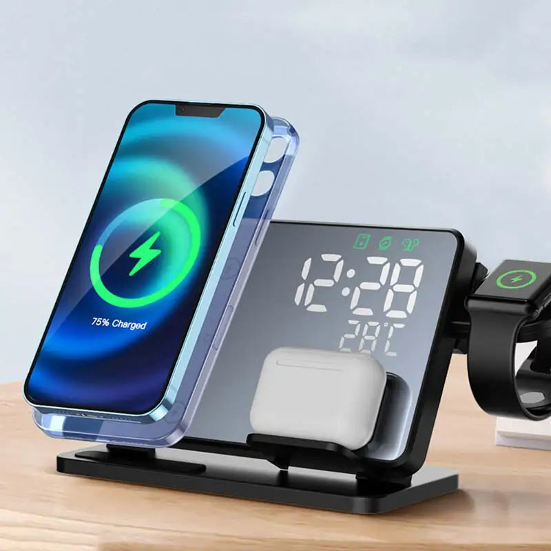 3-in-1 Wireless Charging Station for iPhone, Apple Watch, and AirPods with Alarm Clock