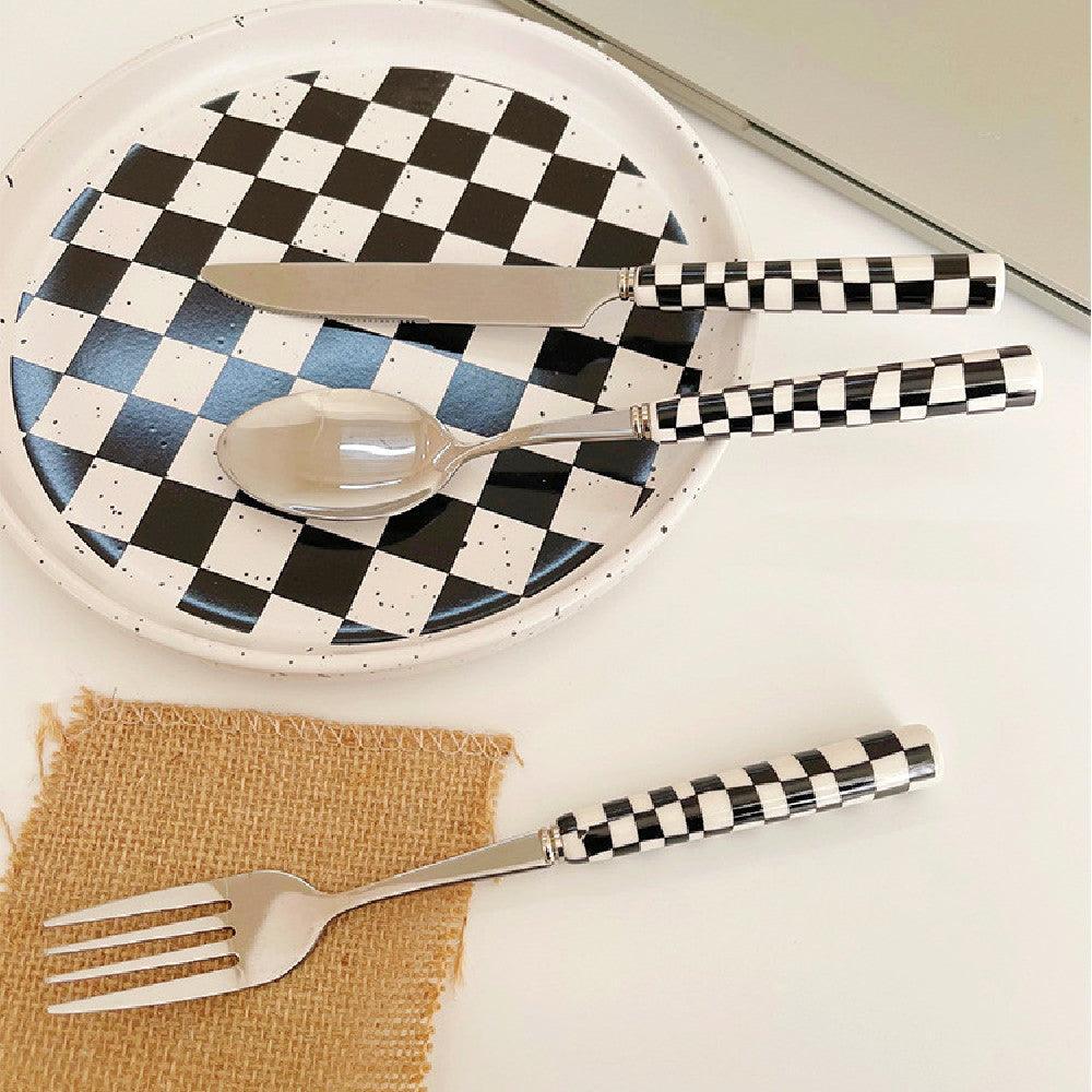 Stainless Steel Checkerboard Cutlery Set