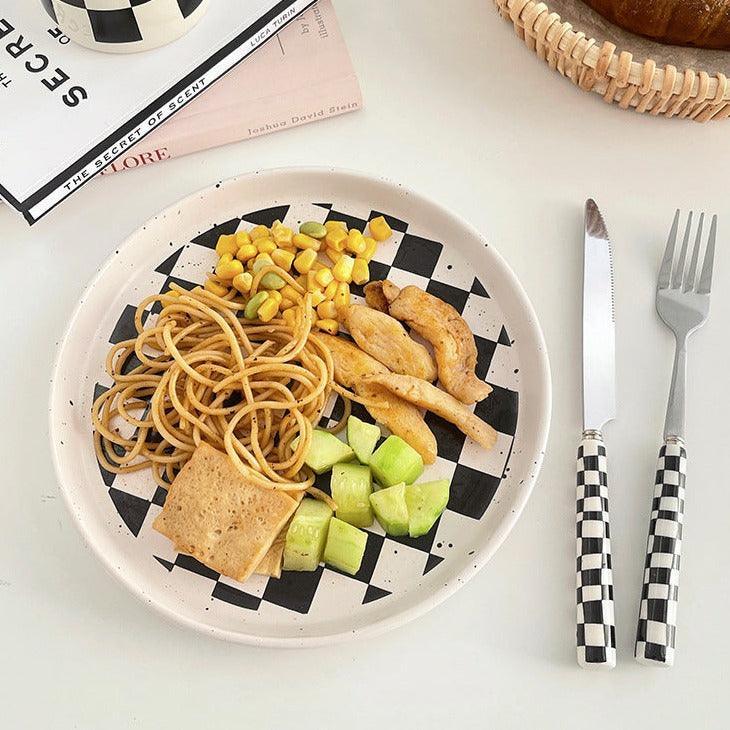 Checkerboard Stainless Steel Cutlery Set - Knife, Fork, Spoon
