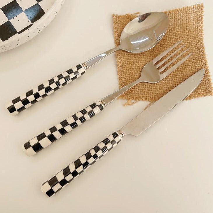 Stainless Steel Checkerboard Cutlery Set