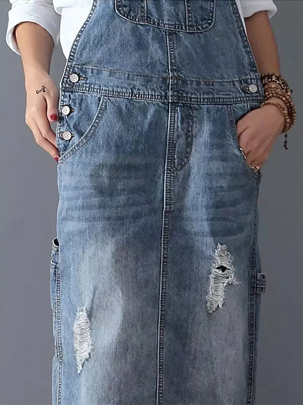 High Waist Distressed Denim Skirt