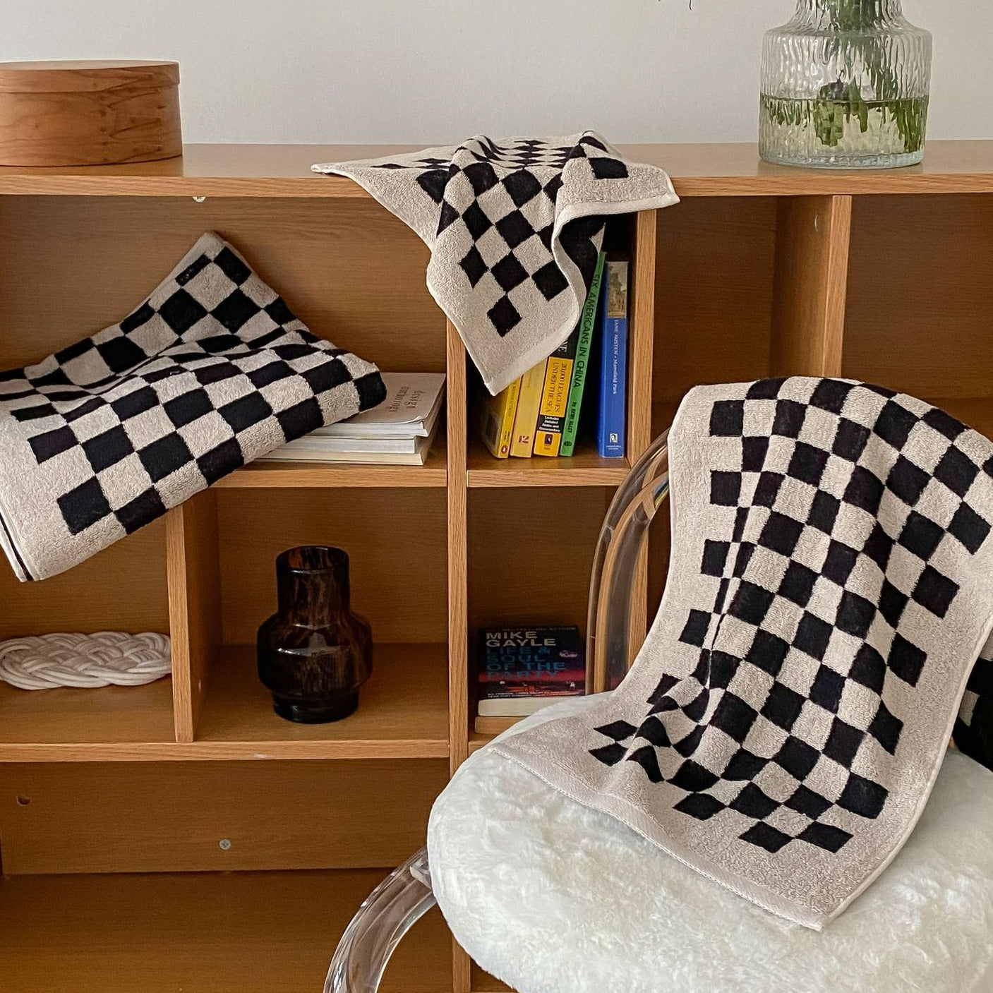 Checkerboard Cotton Bath and Hand Towels Set