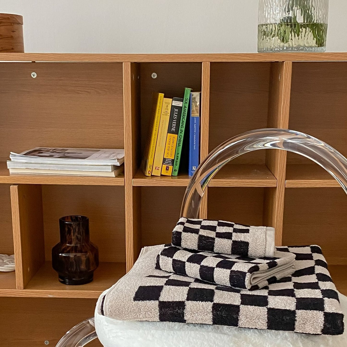 Checkerboard Cotton Bath and Hand Towels Set