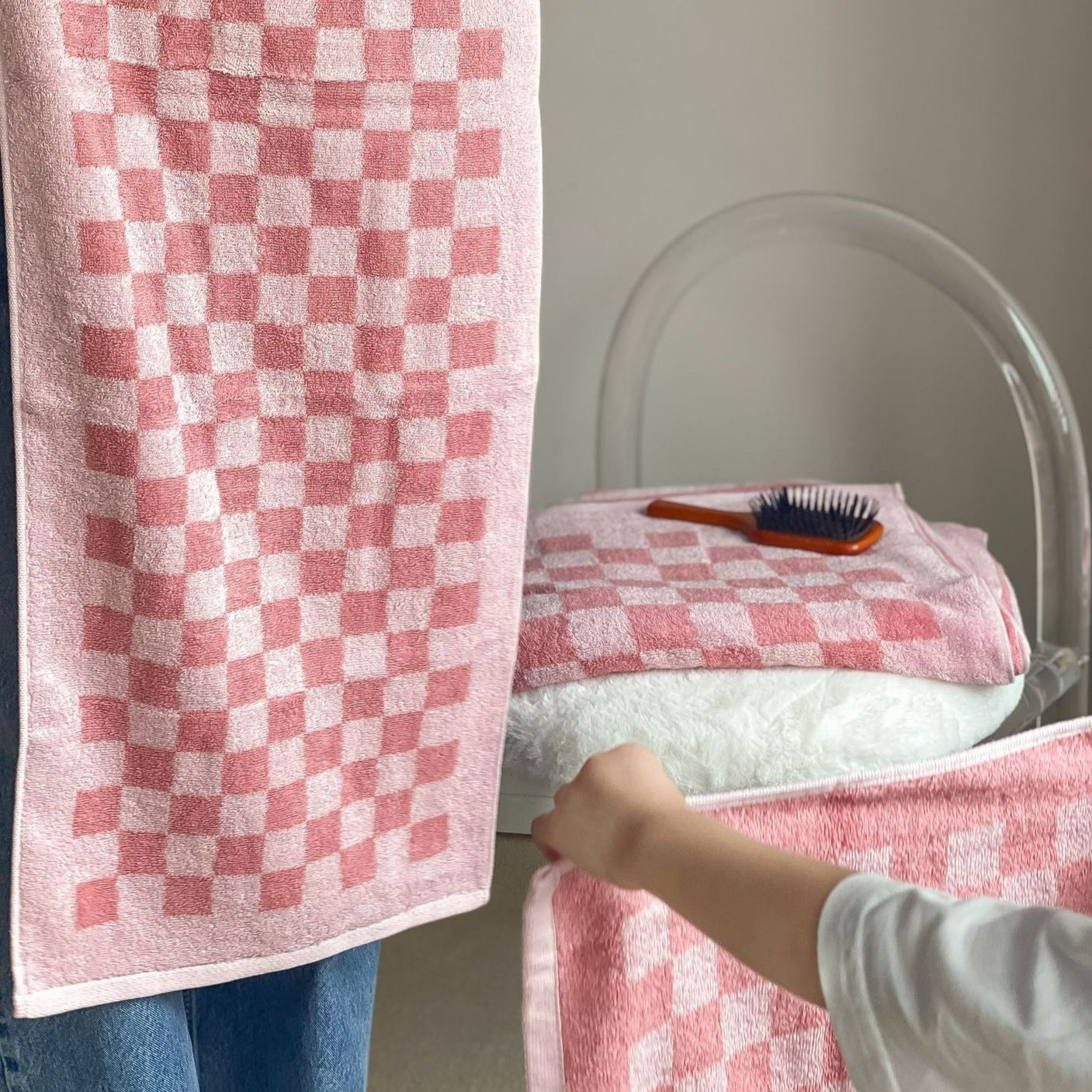 Checkerboard Cotton Bath and Hand Towels Set
