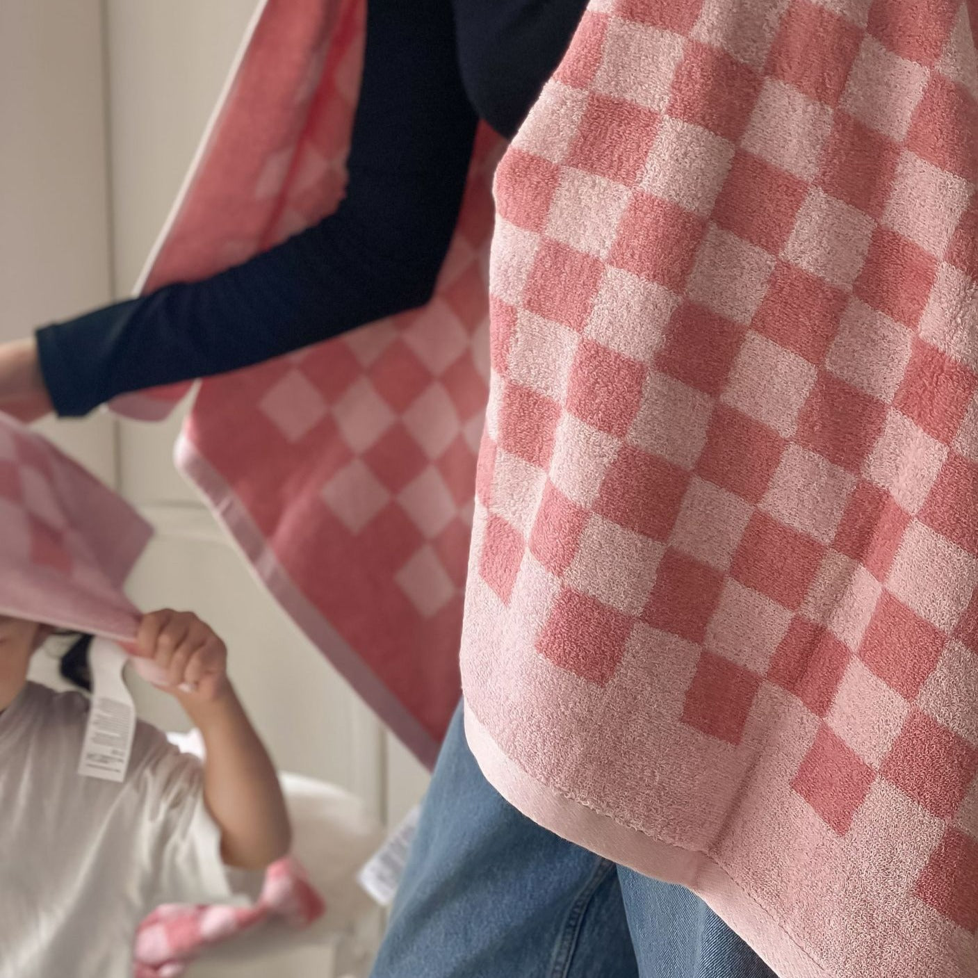 Checkerboard Cotton Bath and Hand Towels Set