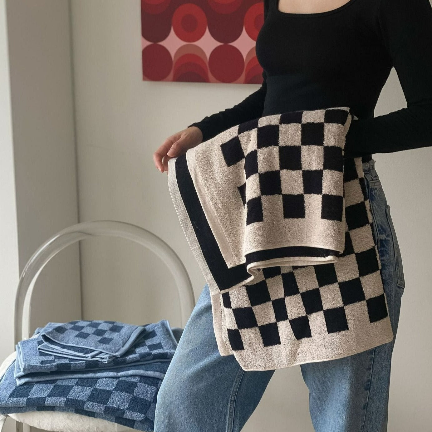 Checkerboard Plus Cotton Bath and Hand Towels
