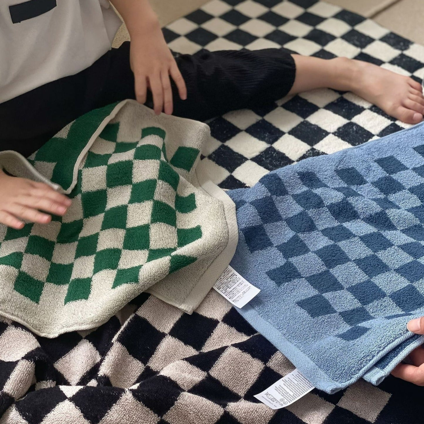 Checkerboard Plus Cotton Bath and Hand Towels