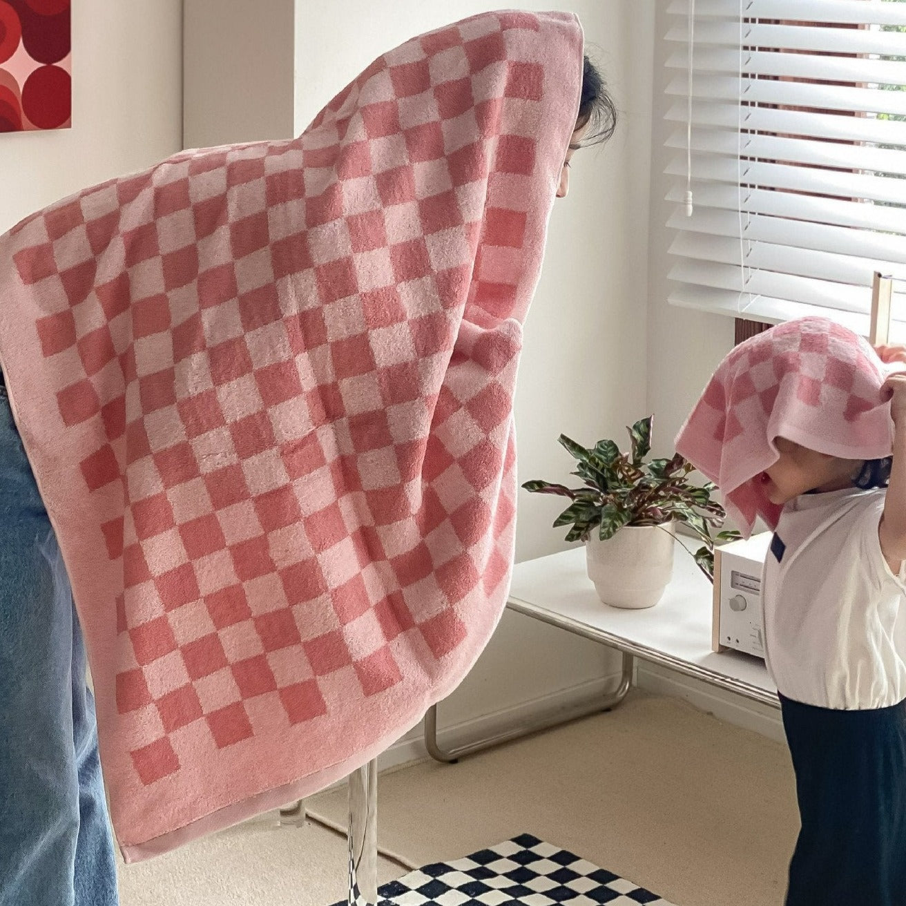 Checkerboard Plus Cotton Bath and Hand Towels