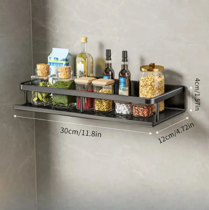 Elegant Black Wall Shelf for Kitchen Utensils and Spices