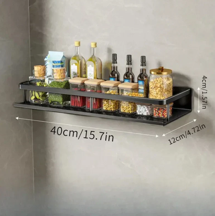 Elegant Black Wall Shelf for Kitchen Utensils and Spices