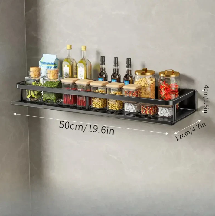 Elegant Black Wall Shelf for Kitchen Utensils and Spices